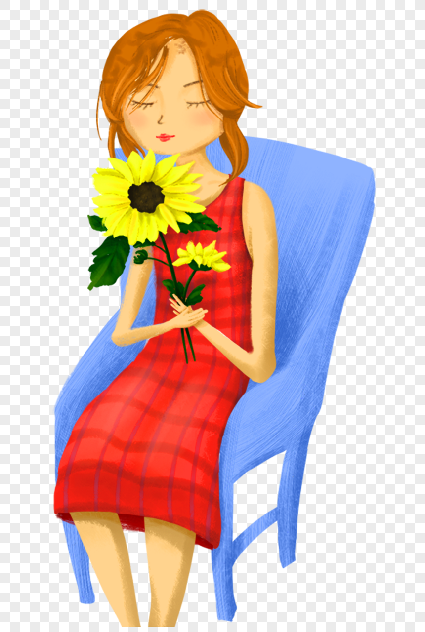 Gadis Memegang Bunga Matahari PNG Grafik Gambar Unduh Gratis Lovepik
