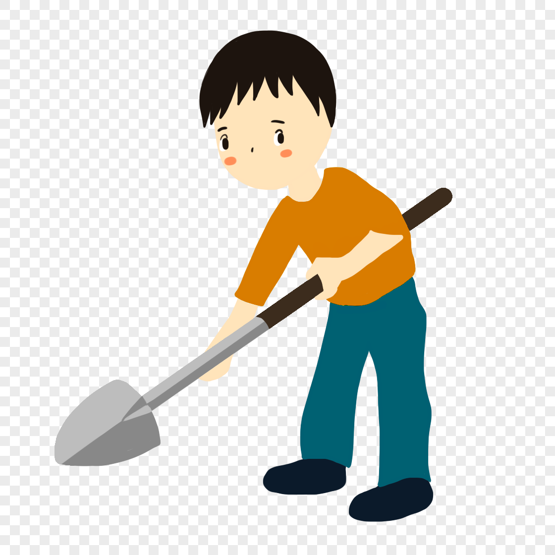 Подросток с лопатой