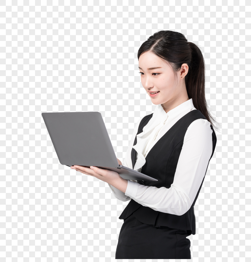 Gambar Gambar Wanita Di Tempat Kerja Memegang Laptop Di Tangan Png