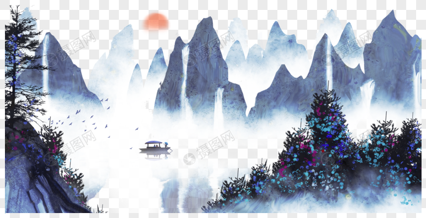 Chinese Wind And Ink Landscape Painting, Zen, Artistic Conception ...