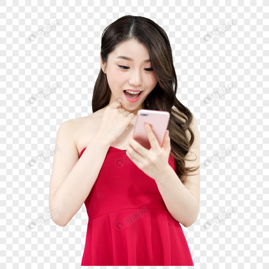 A Woman Holding A Cell Phone To Grab A Red Envelope Grab Surprise Womens Free Png And