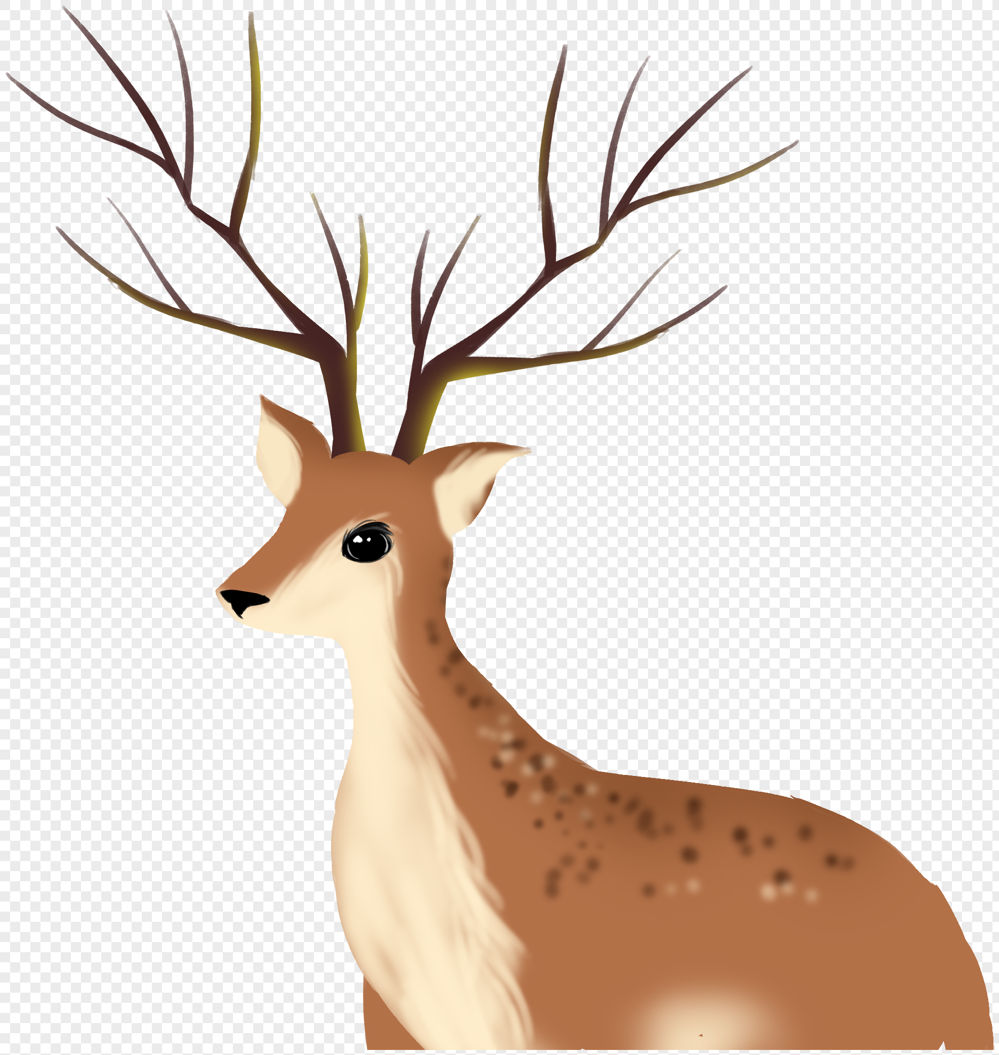 一只梅花鹿的头部绘制出许多多彩的花瓣动物素材设计