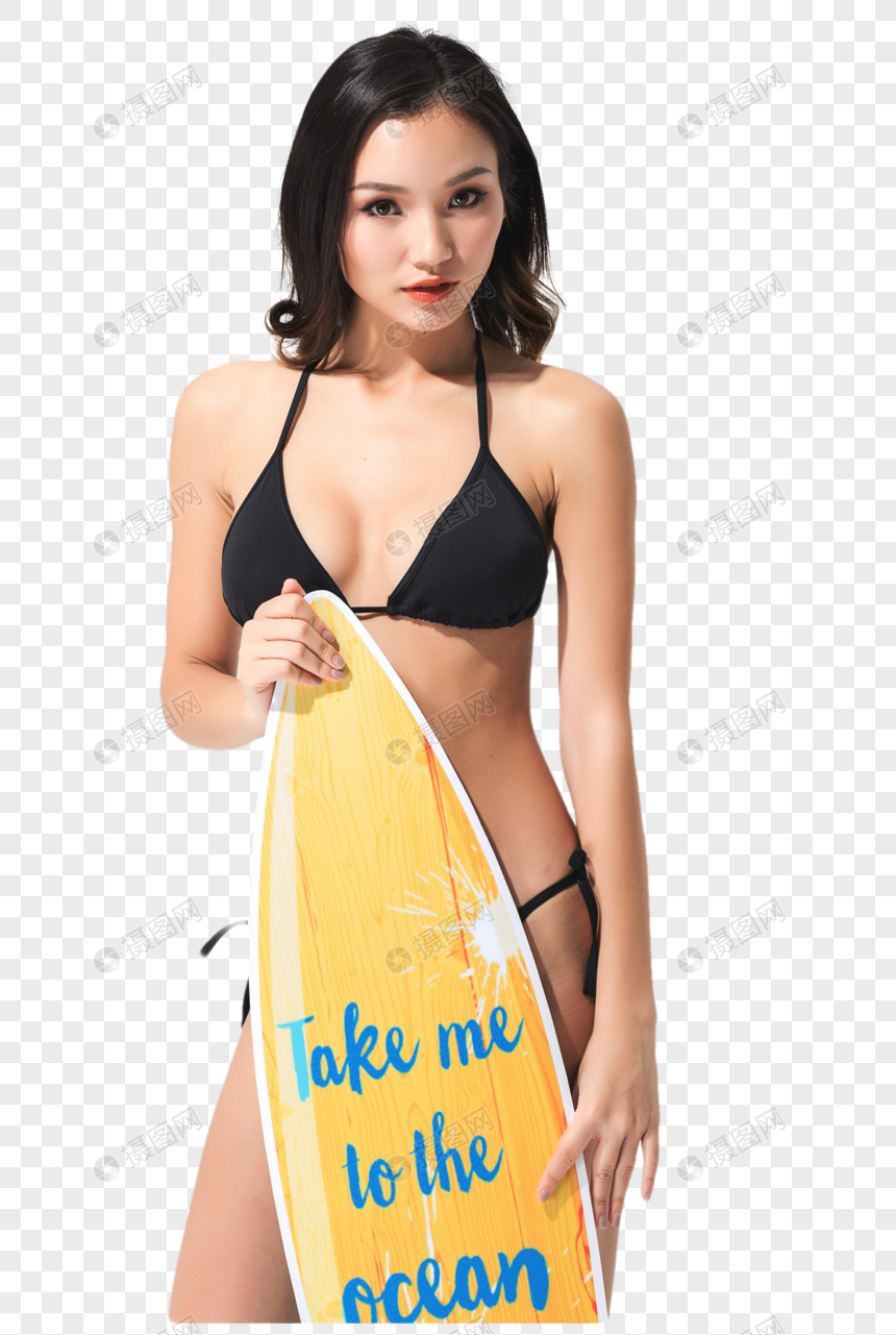 Hermosa Mujer En Bikini Negro Sosteniendo Una De Surf PNG Imágenes Gratis - Lovepik