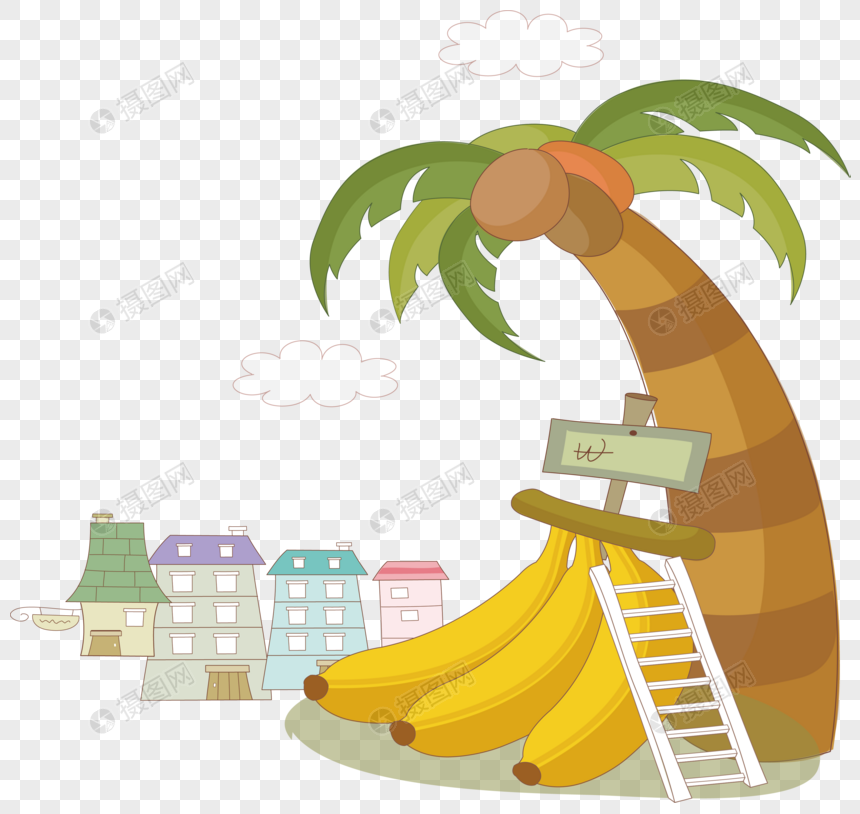 Ręcznie Rysowane Kreskówka Ilustracja Banan Element