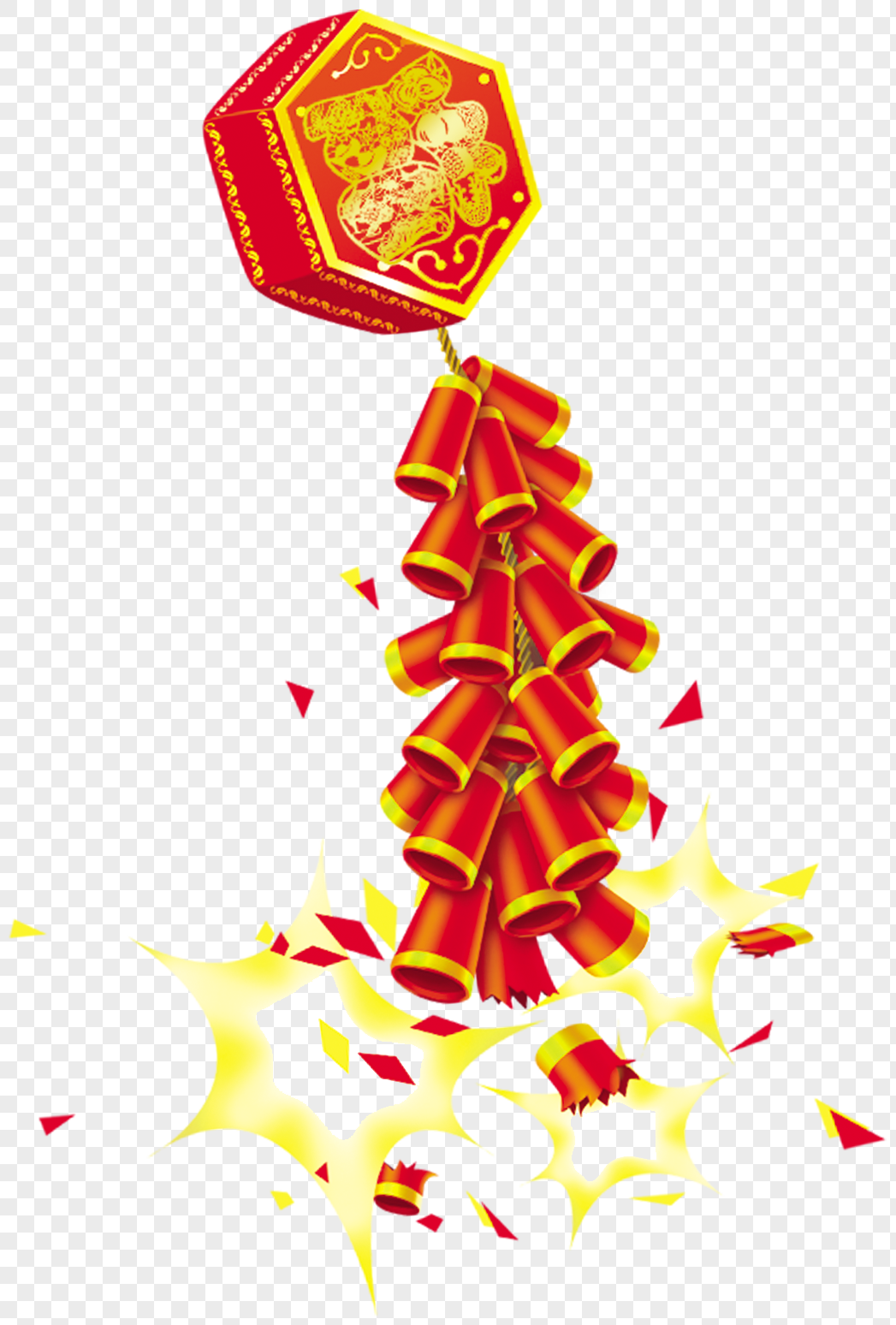 中国传统节日新年燃放爆竹透明PNG素材