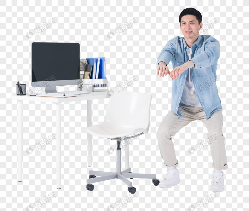 Young White Collar Exercise Relaxation At Desk Png Image Picture