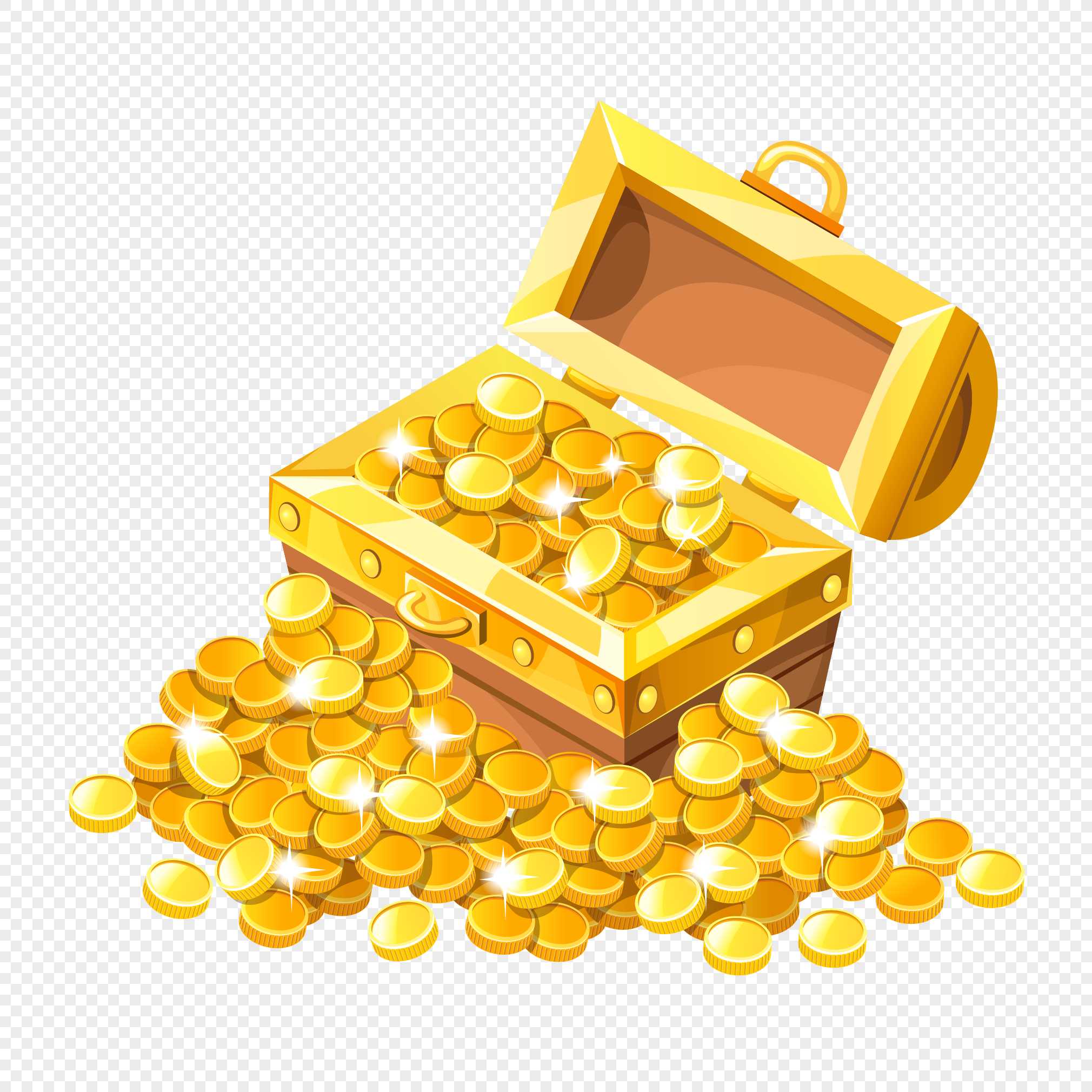Cartoon treasure box gold coin design material png image ...