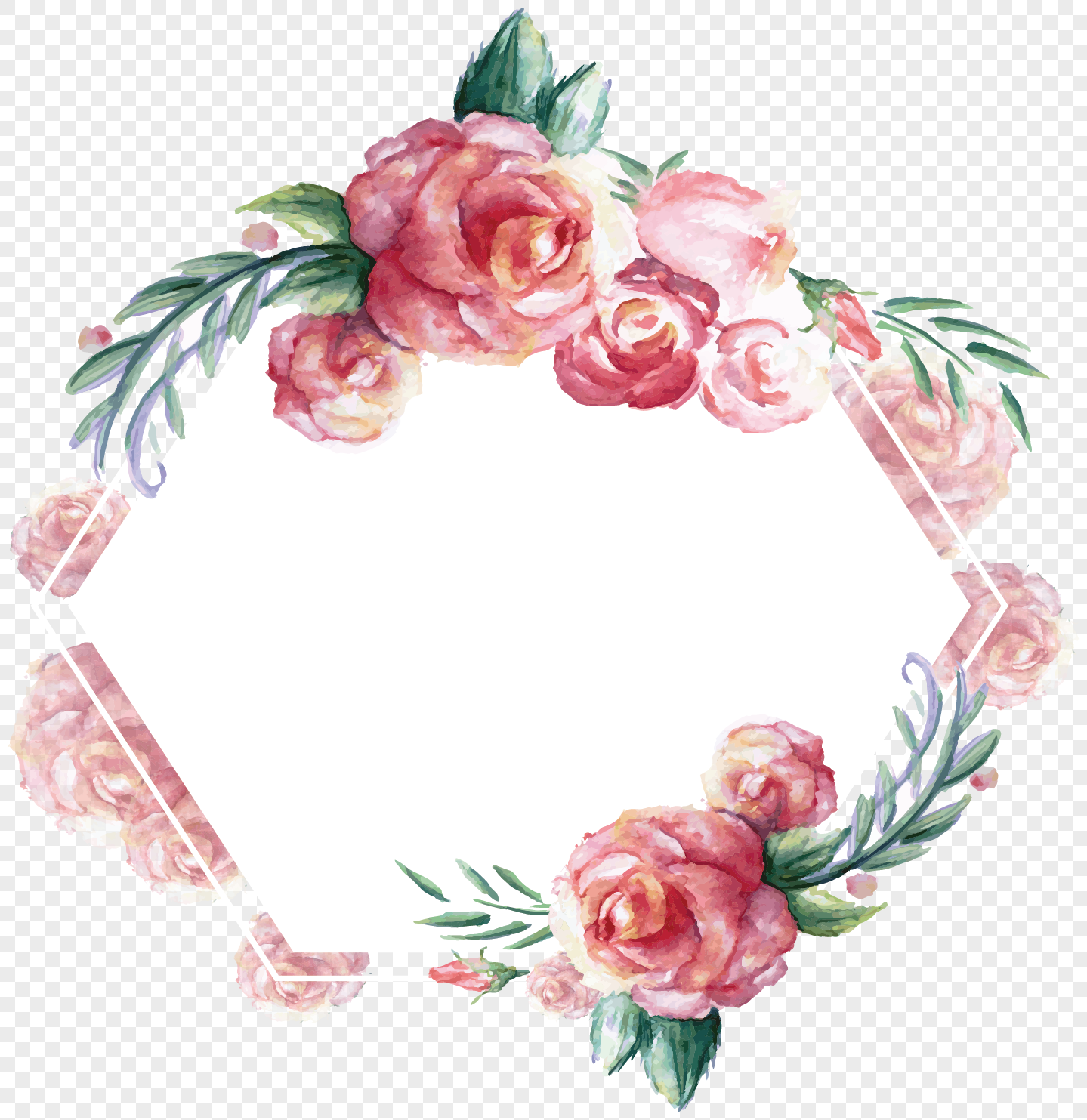 Hexagonal watercolor flower border png image_picture free download ...