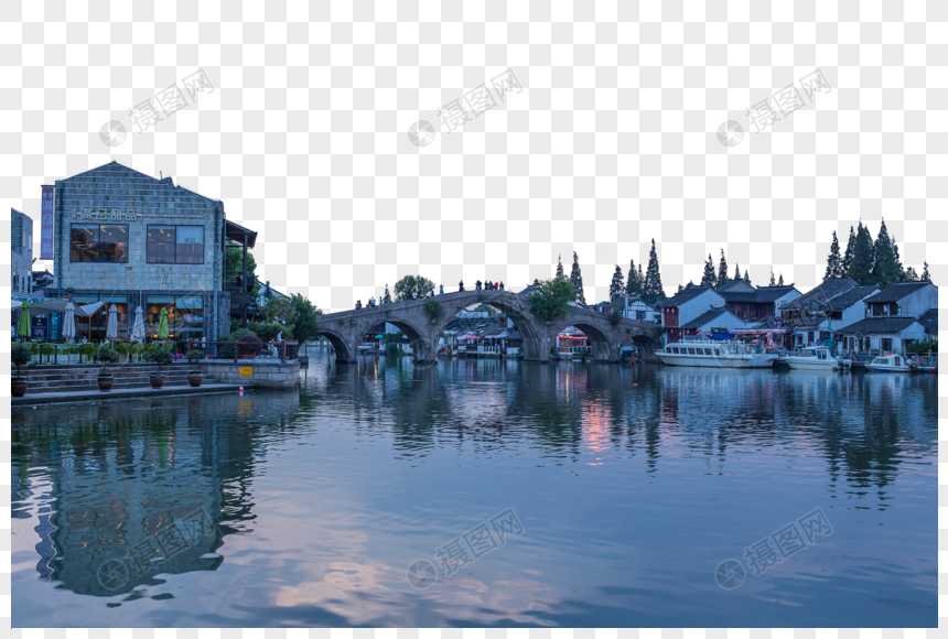 Jambatan Fangsheng Senja Zhujiajiao Budaya Tua Kuno Gambar