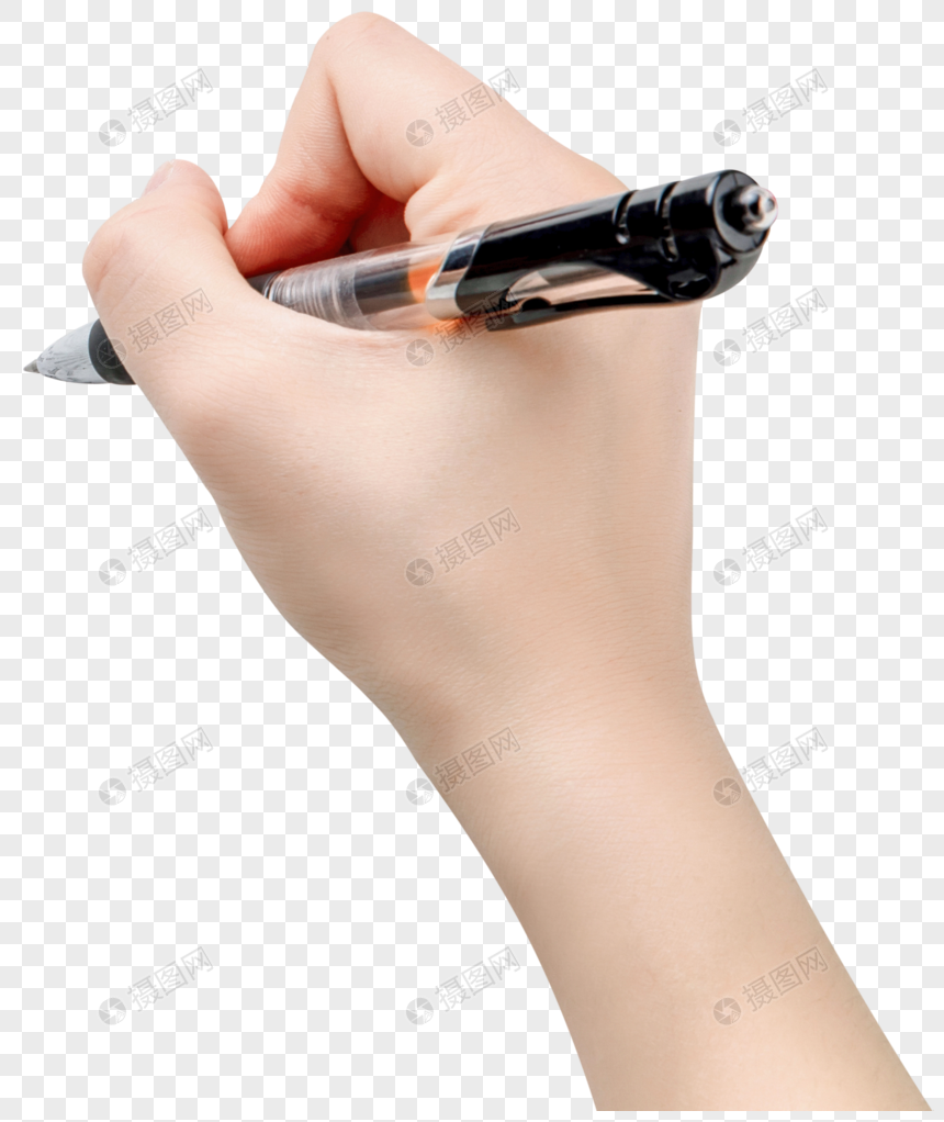 يد تكتب بقلم بخلفية شفافة