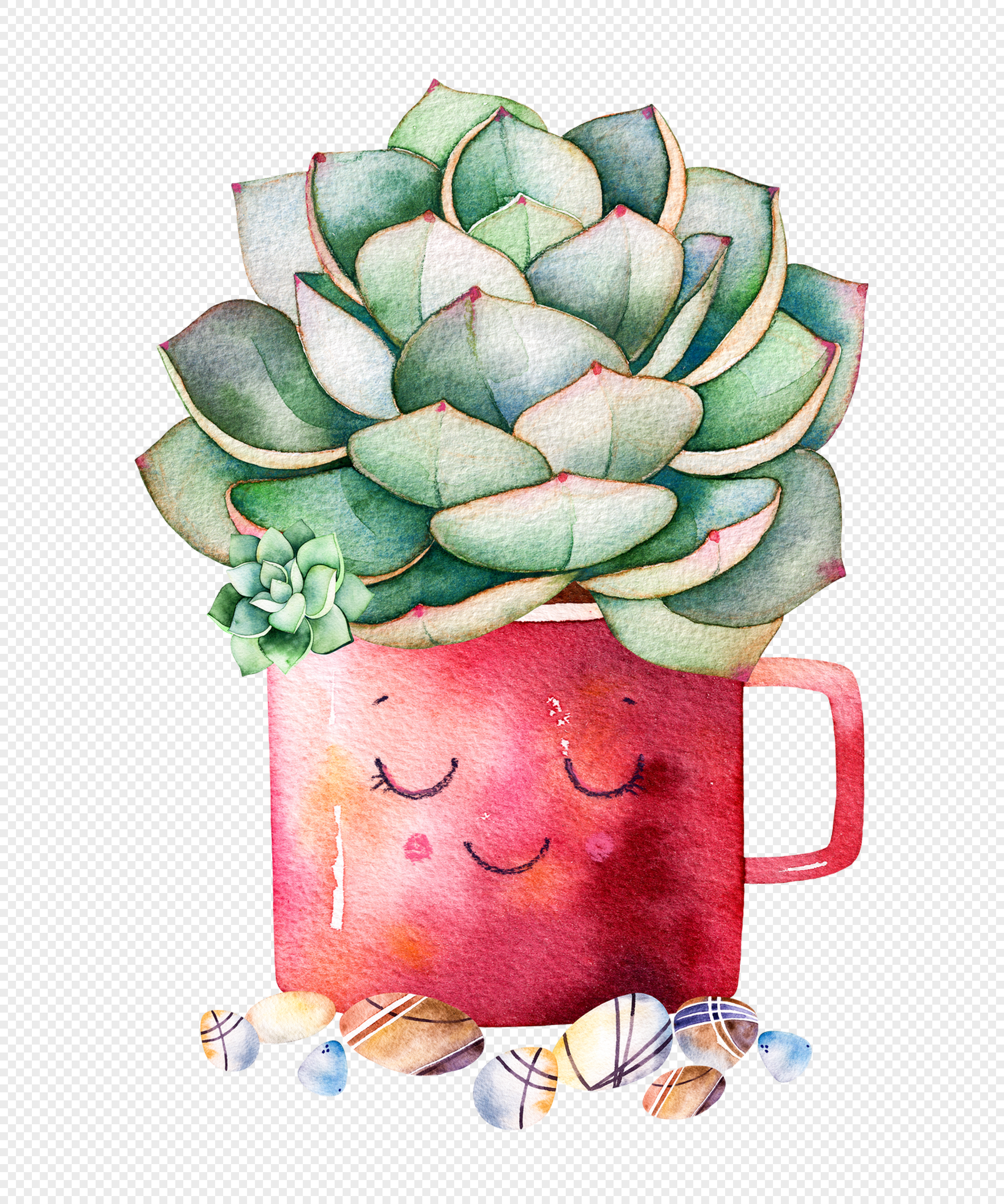 Download Watercolor hand painted potted cactus succulent plant png ...