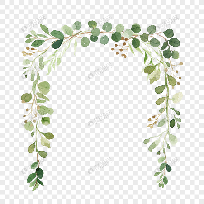 Watercolor green plant border vector material png image_picture free