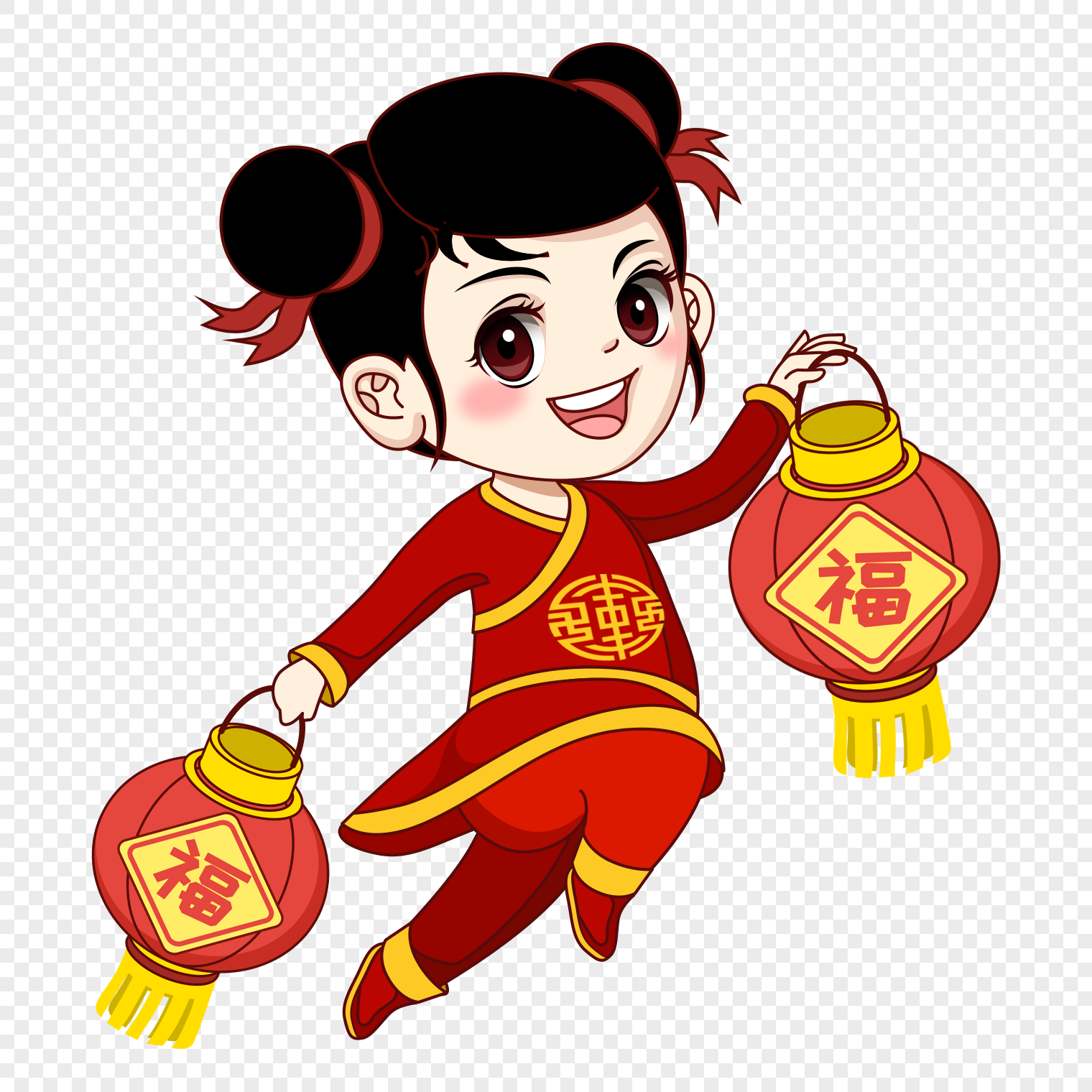Fu Fu Wa carries lanterns., fu, children, wa png transparent background