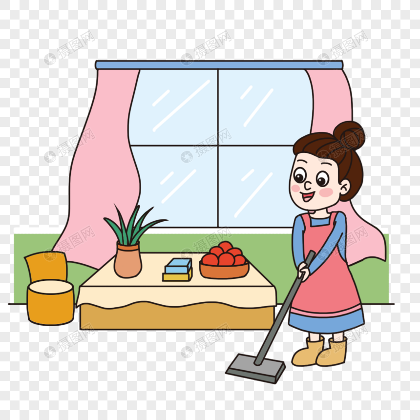 Warm Mother Sweeping The Floor Elements Of The Scene Png