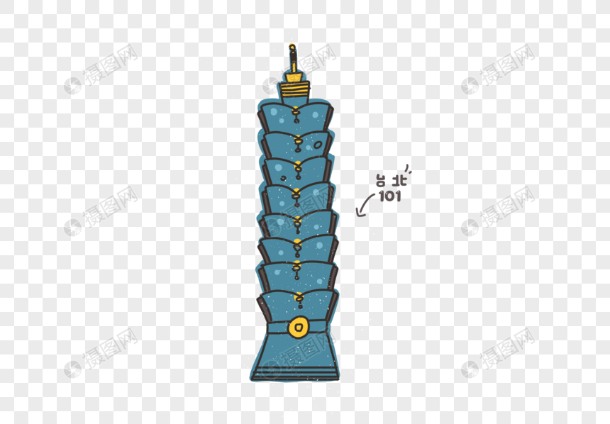 cartoon elements of taipei 101 building in taiwan png