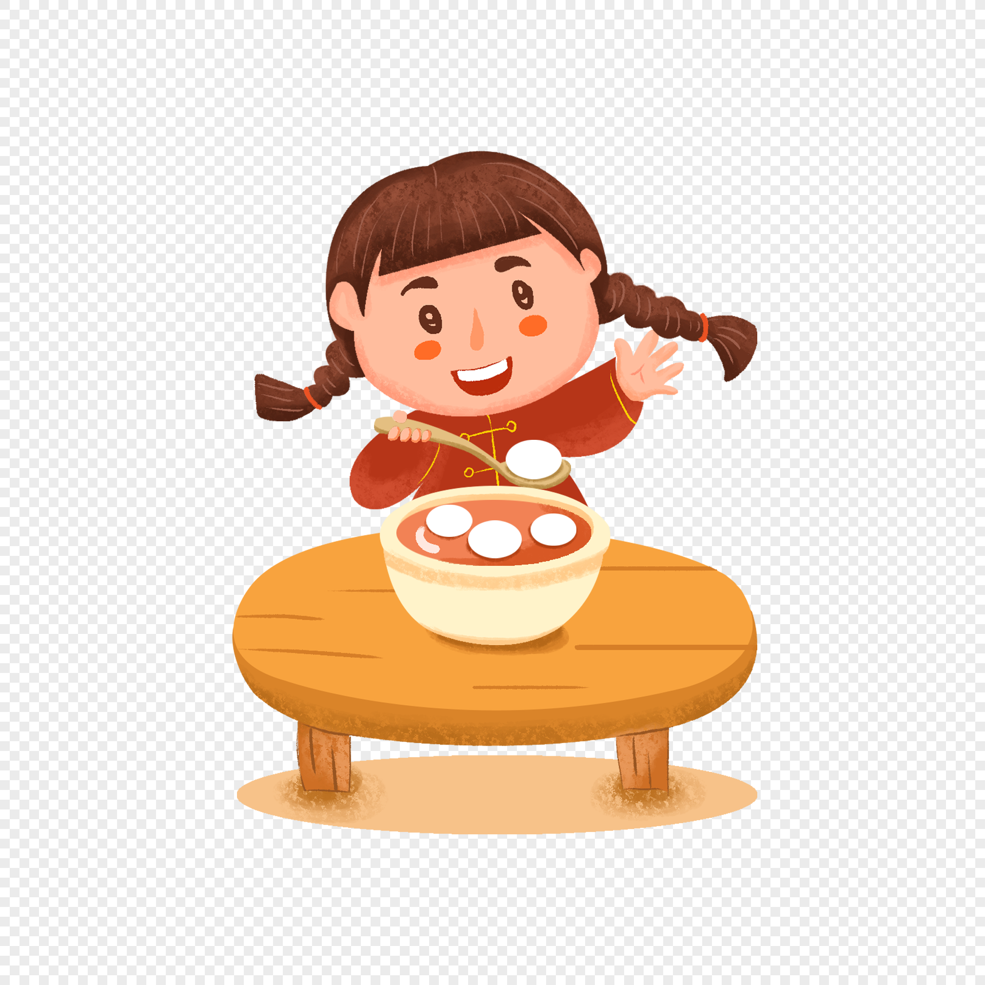 Cartoon girls eat tangyuan elements for lantern festival png image ...