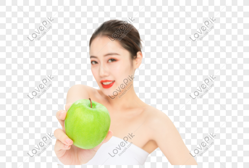 Photo De Belle Femme Tenant Une Pomme Verte Numero De L Image Format D Image Png Fr Lovepik Com