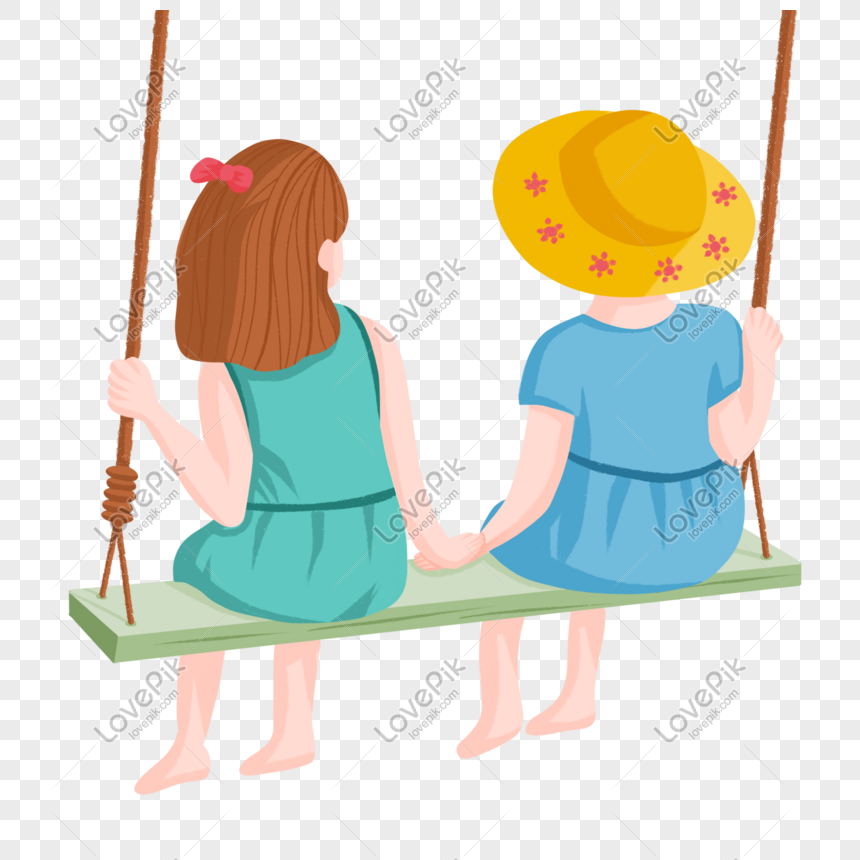 Hand Painted Cartoon Two Girls Swing Back Free PNG And Clipart Image For  Free Download - Lovepik | 401042349