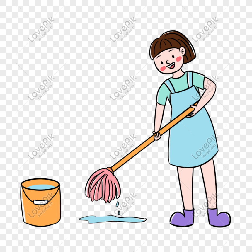 Women Sweep The Floor And Clean The Hygienic Elements On May 1st