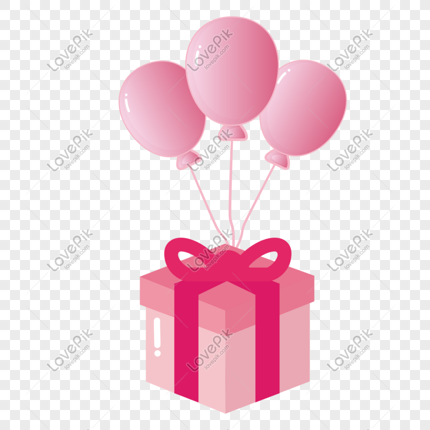 Vector pink balloon gift box png