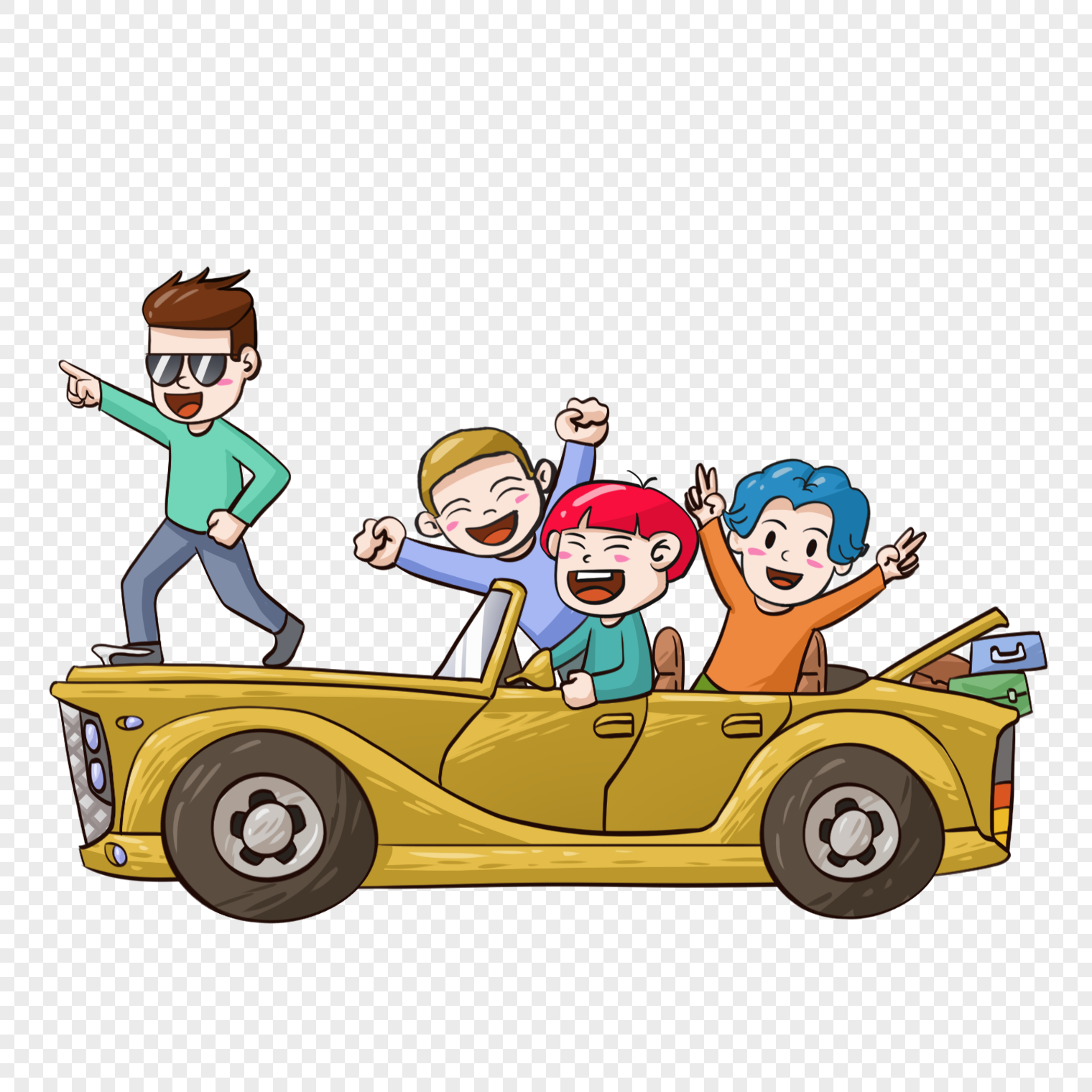 hand painted self driving family trip, self-driving, family, spring png free download