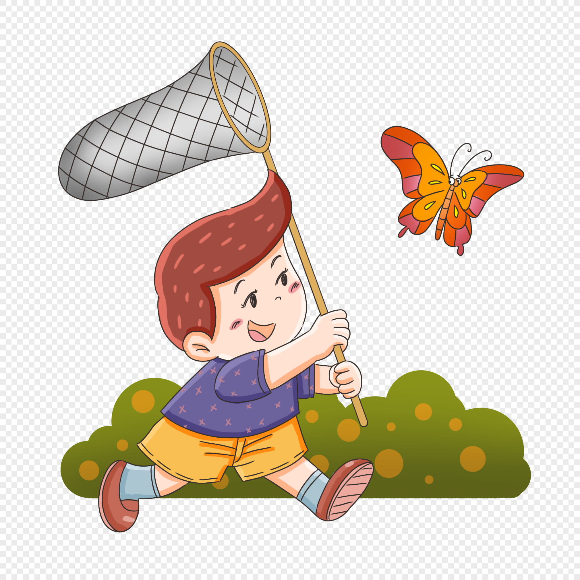 Мальчик ловит бабочку