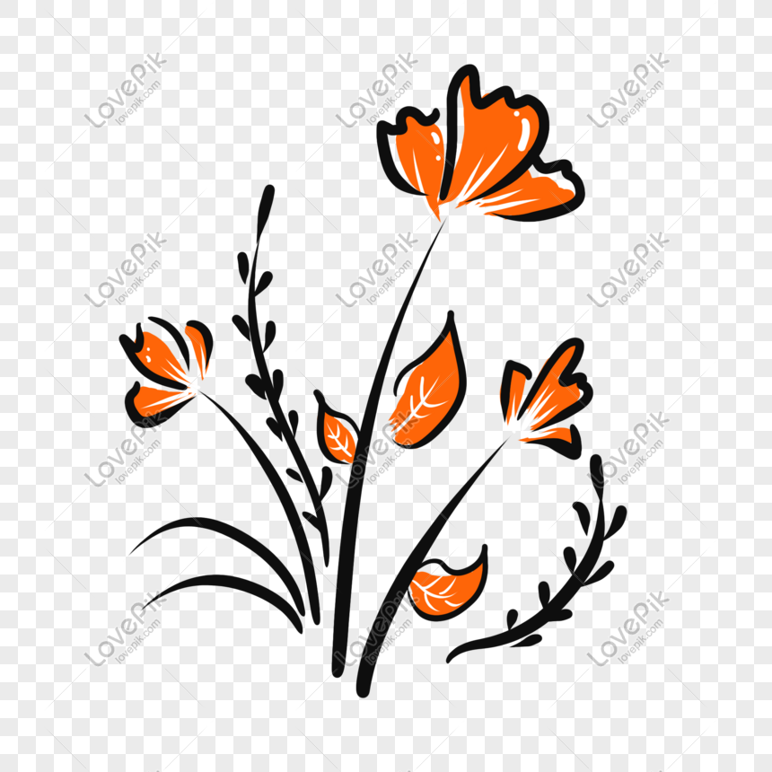 Ilustración De La Línea Naranja De Flores PNG Imágenes Gratis - Lovepik