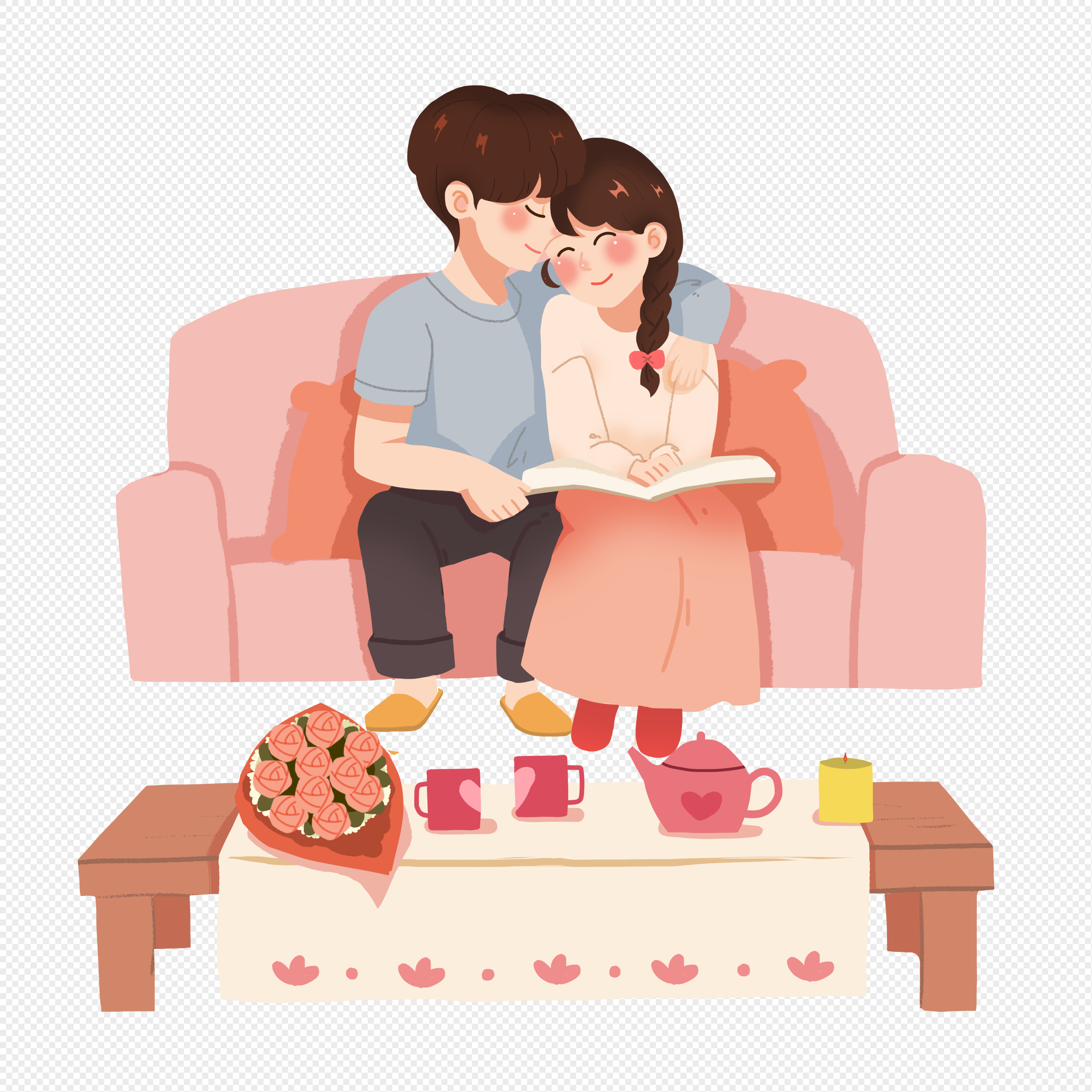 Влюбленные сидят на диване