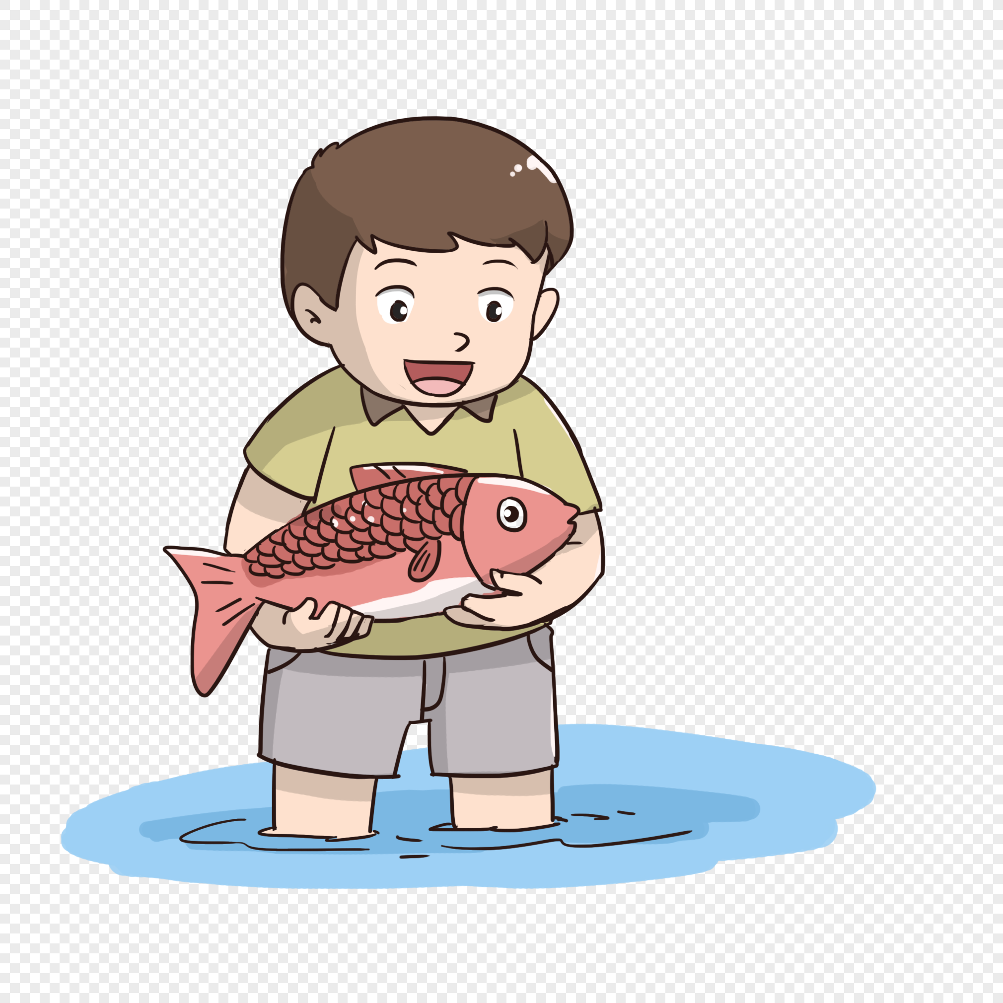 Free Vectors  A boy who came fishing a fish (hand-drawn)