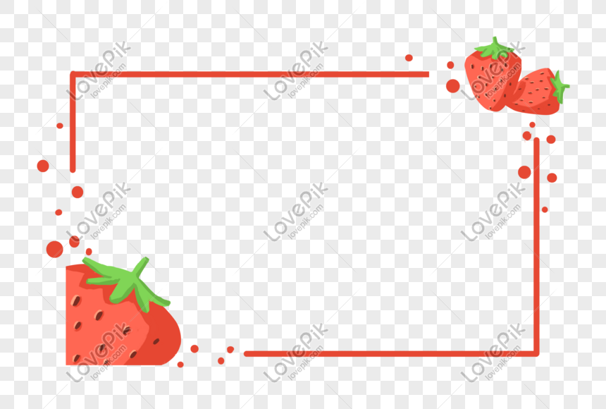 Strawberry Border, Kawaii Strawberry, Hand Painting, Free Free PNG And ...