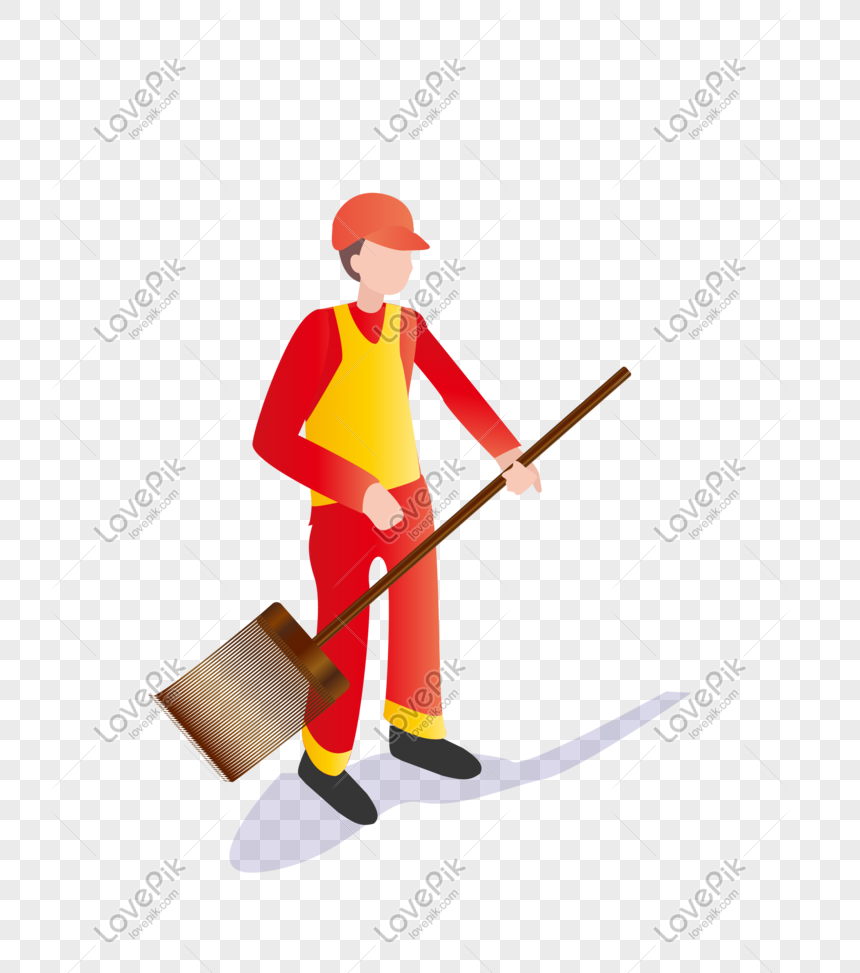 Flat Labor Day Sanitation Worker, Light Maroon, Chinese Red, Light Man 