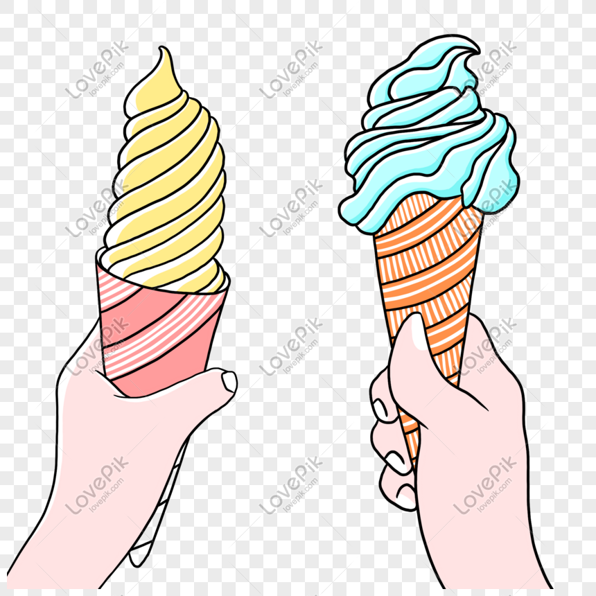 アイスクリームとソフトクリームのイラスト 手描き色鉛筆画イラスト