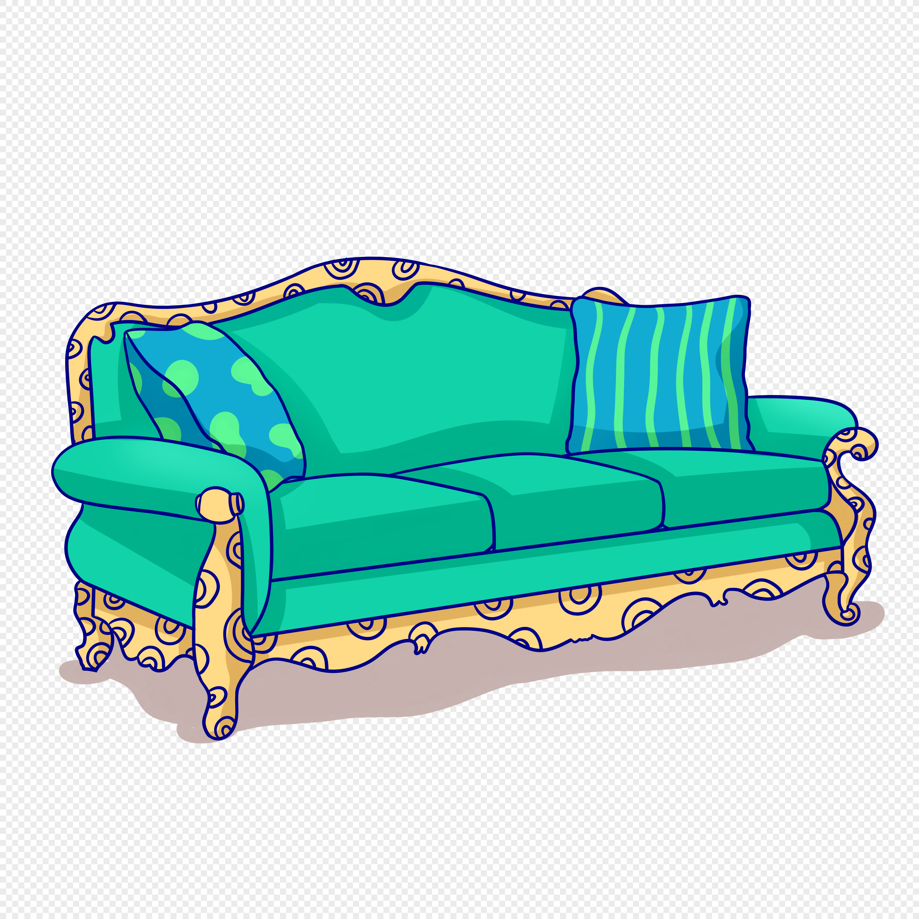 Нарисованный диван в мультяшном стиле
