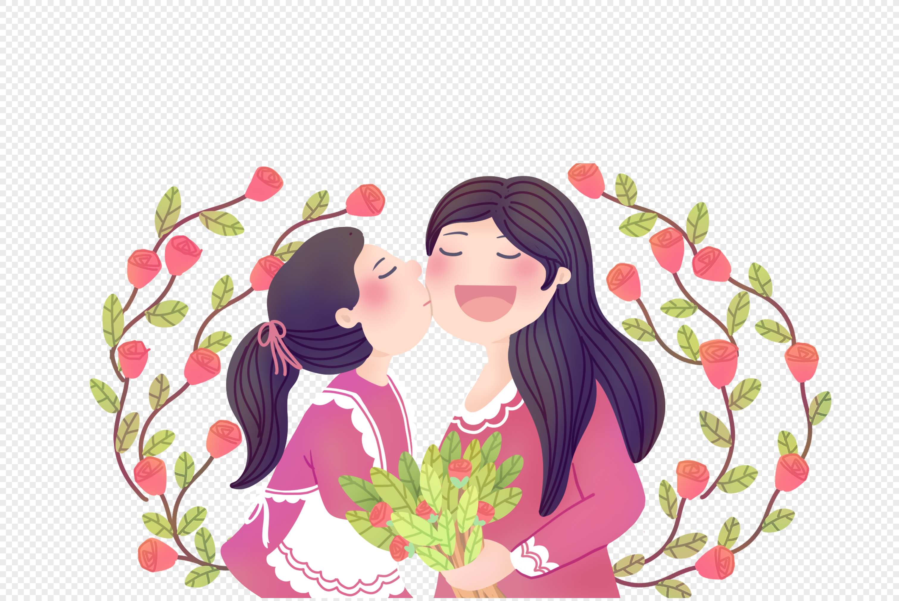 Мама и дочка с цветами рисунок