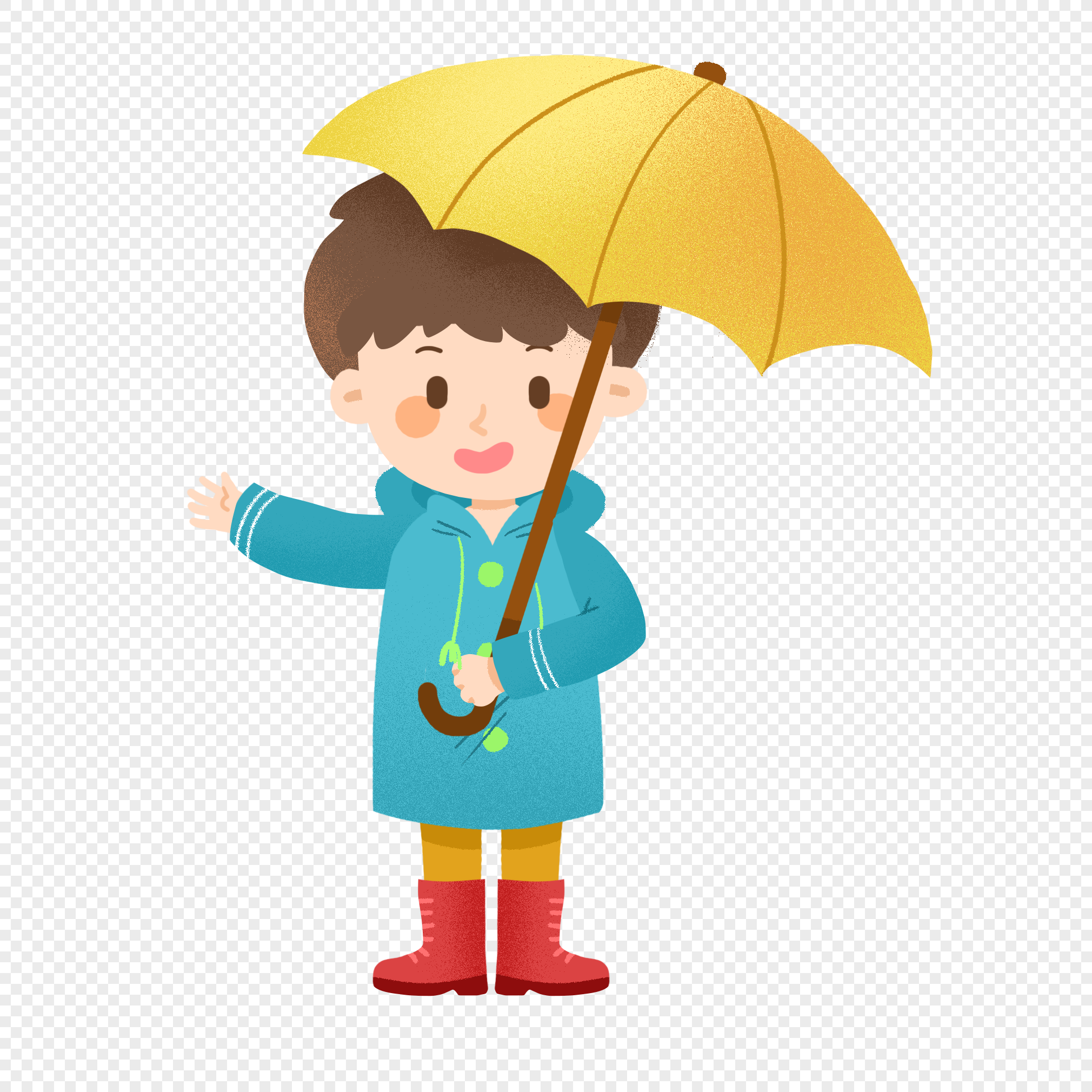 春天春季春雨下雨雨水男孩撑伞小清新插画图片-千库网