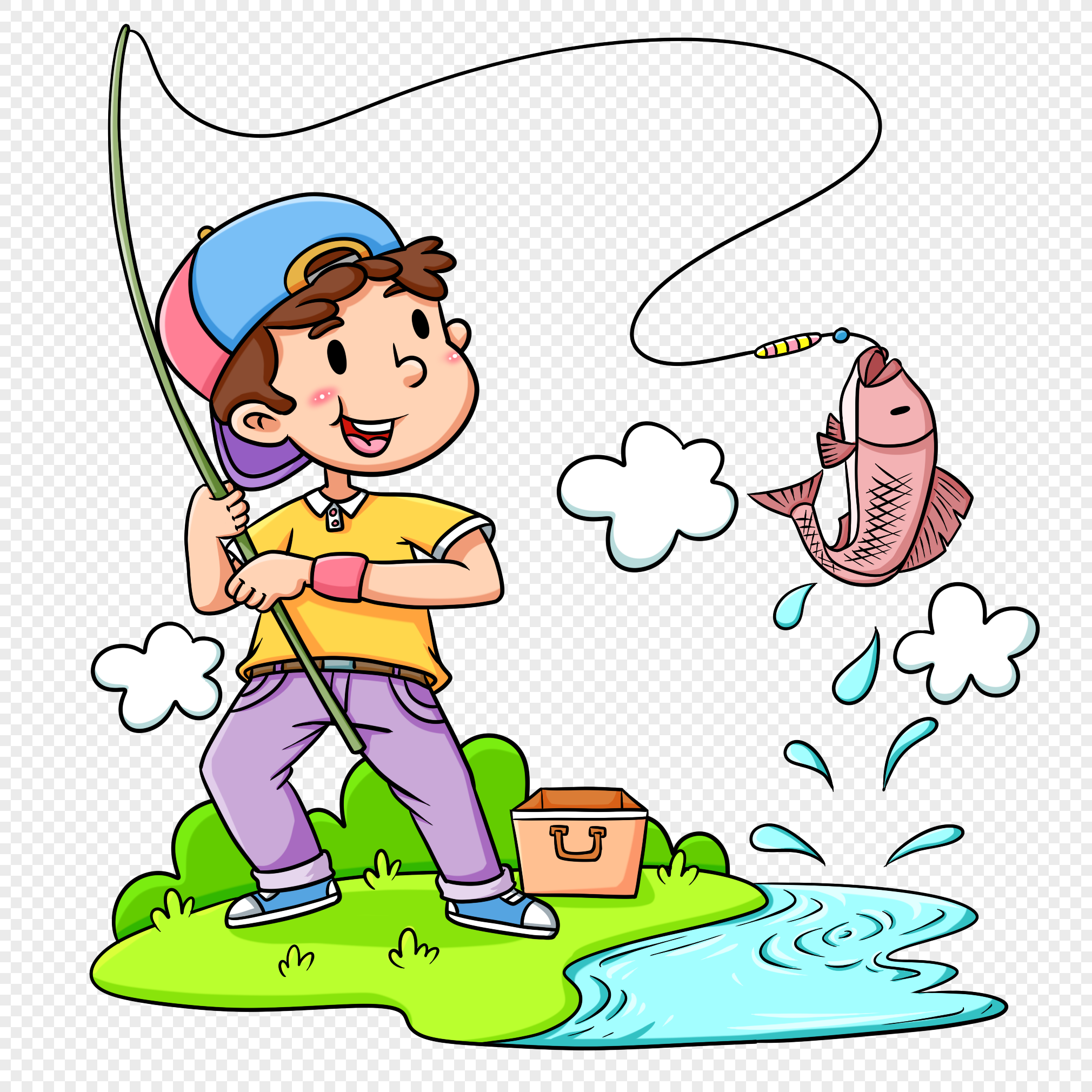 Иллюстрация для детей на прозрачном фоне Рыбак