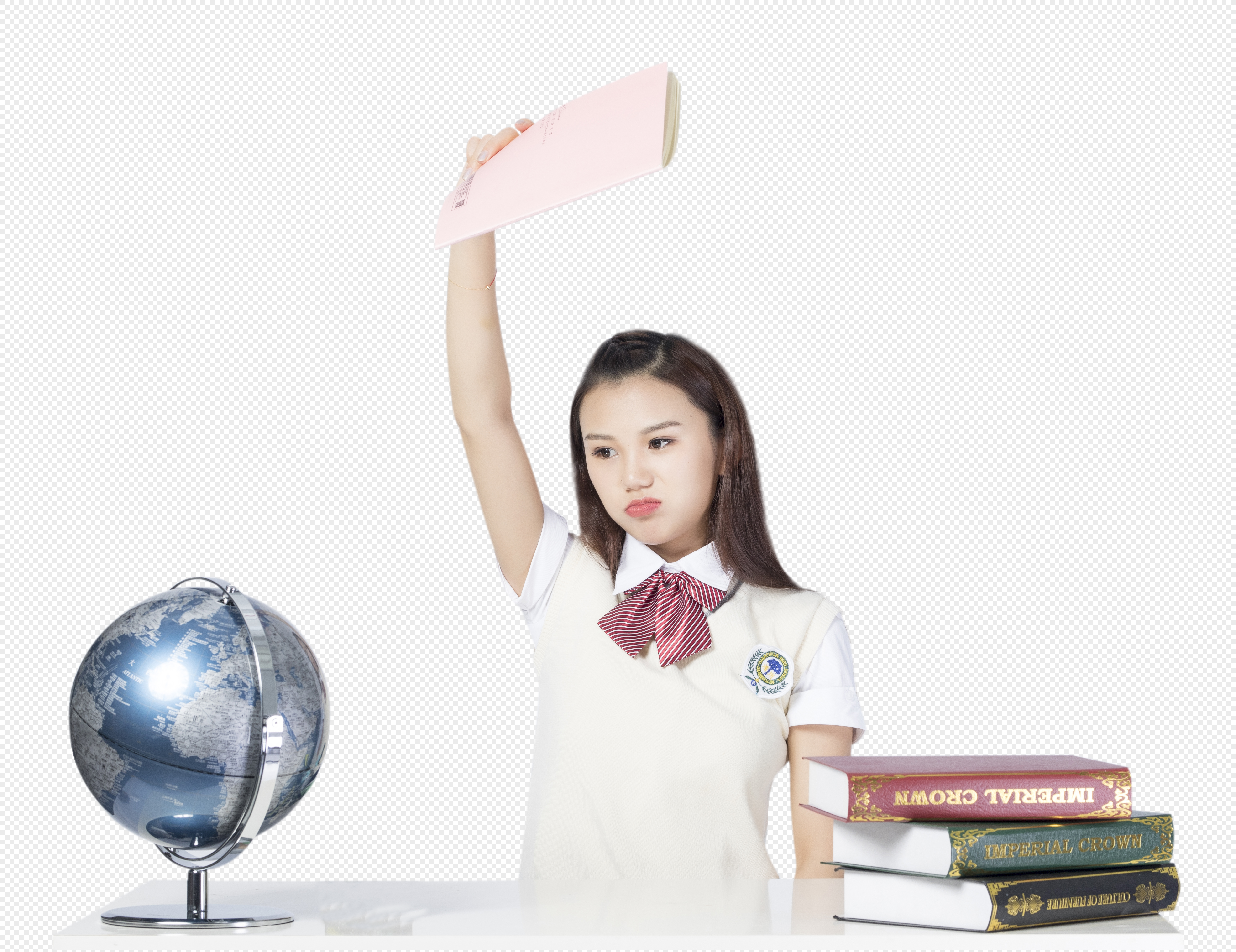 Female student holding homework for study,study,character png