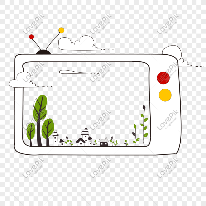 Cartoon Hand Painted Green Big Tree House Cloud Tv Set Border Png Image Psd File Free Download Lovepik