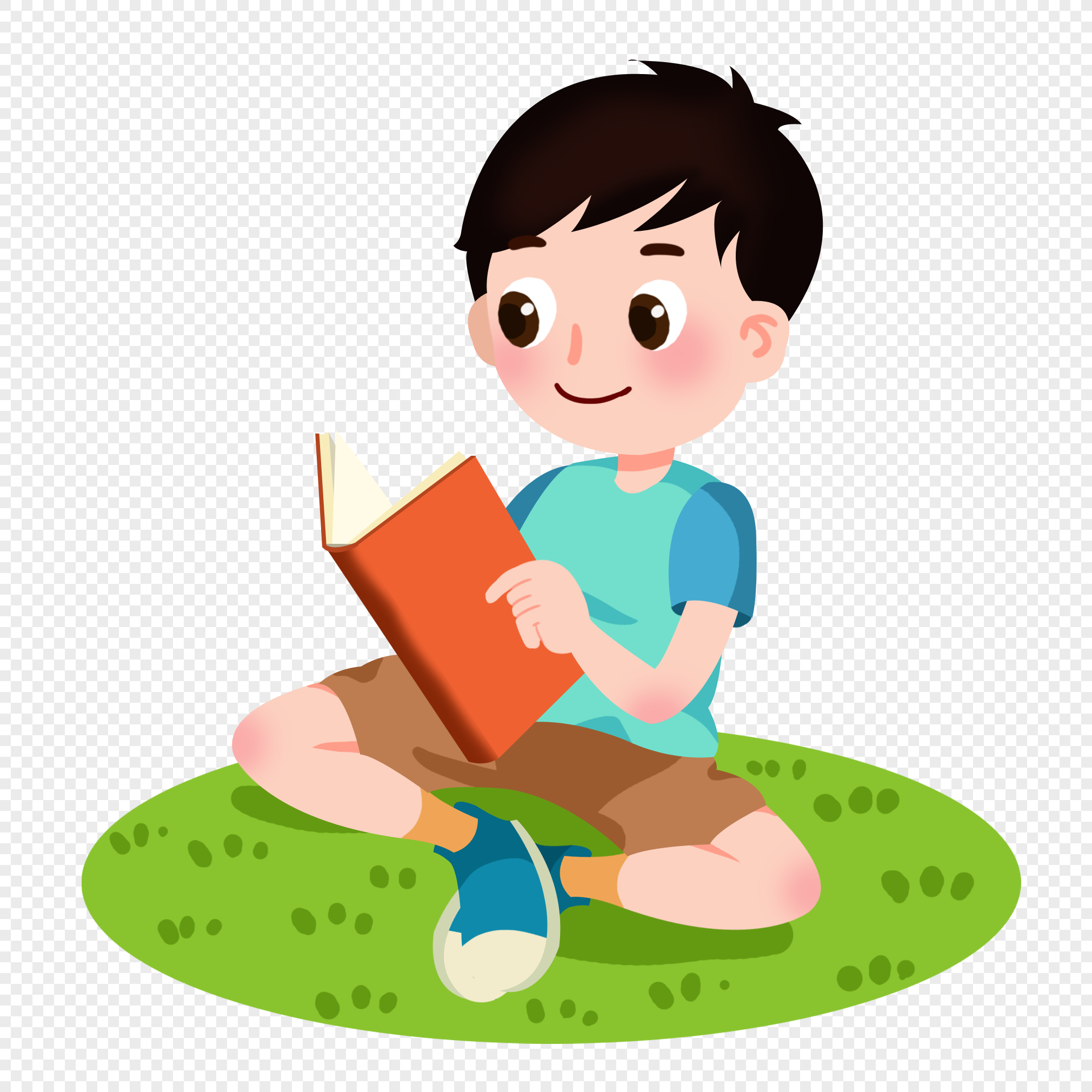 小孩靠树看书的简笔画,背靠树看书的人简笔画,画看书的孩子_大山谷图库