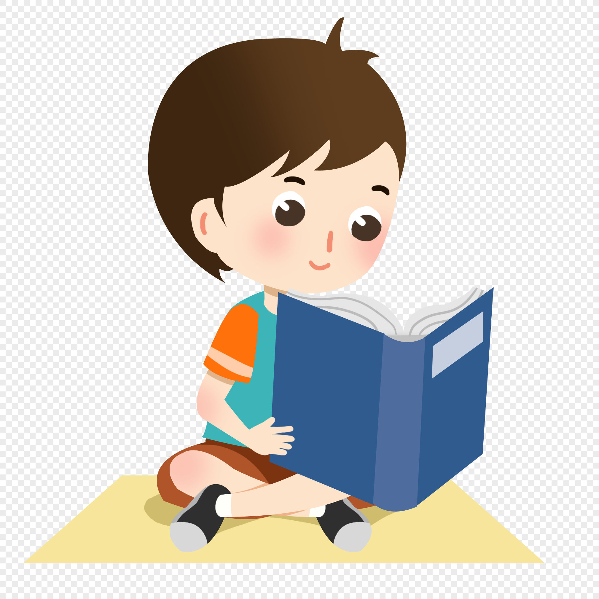 Cartoon boy reading a book cross-legged png image_picture free download ...