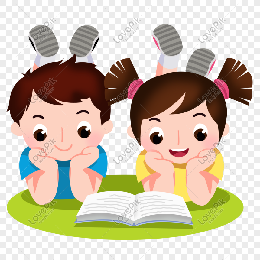 Cartoon Boy And Girl Reading A Book Together Png Images Picture Free Download Lovepik