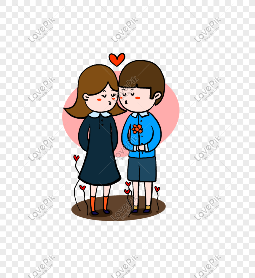 Kartun Tangan Digambar Romantis Hari Valentine Pasangan Bahagia PNG Grafik Gambar Unduh Gratis Lovepik
