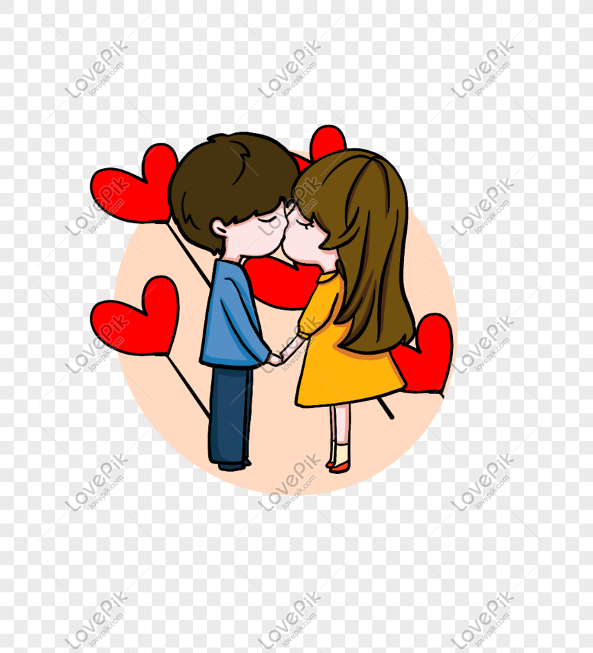 Kartun Tangan Digambar Romantis Hari Valentine Pasangan Bahagia PNG Grafik Gambar Unduh Gratis Lovepik