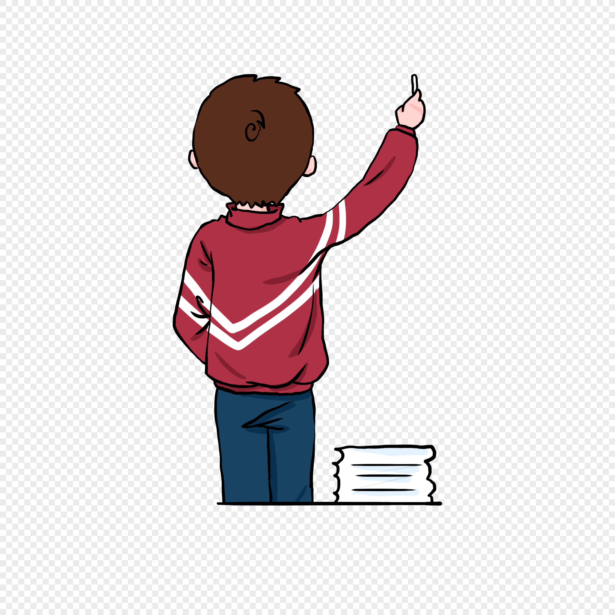 Cartoon sweater boy writing on blackboard, blackboard, writing, textbooks png picture
