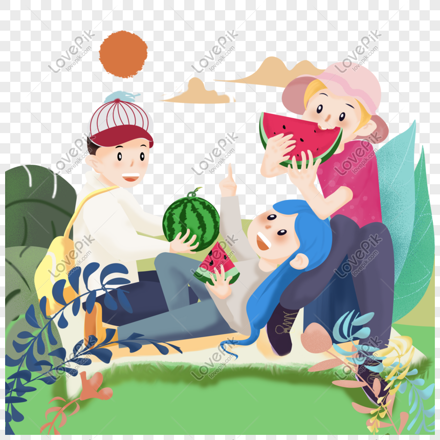 Eat Watermelon, Family Sitting, Chinese Family, Chinese Painting PNG ...