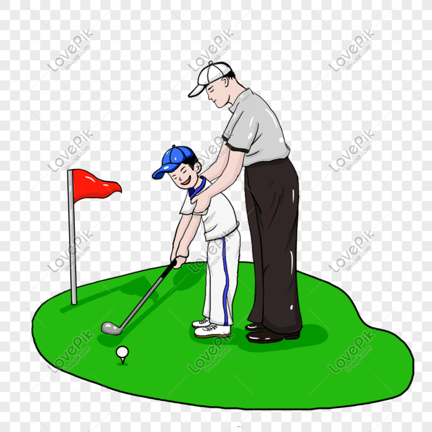 Patient Dad Is Teaching His Son To Play Golf Png Image Picture Free Download Lovepik Com