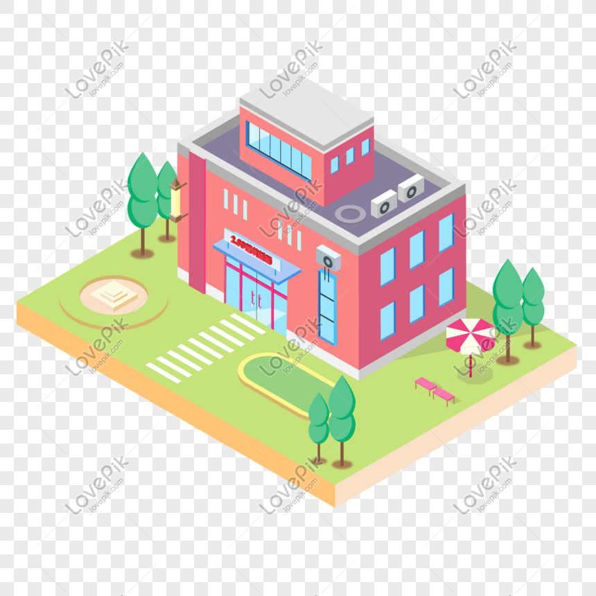 25d Small Fresh Green Scene Red House Building Illustration Png Image Psd File Free Download Lovepik 401291848