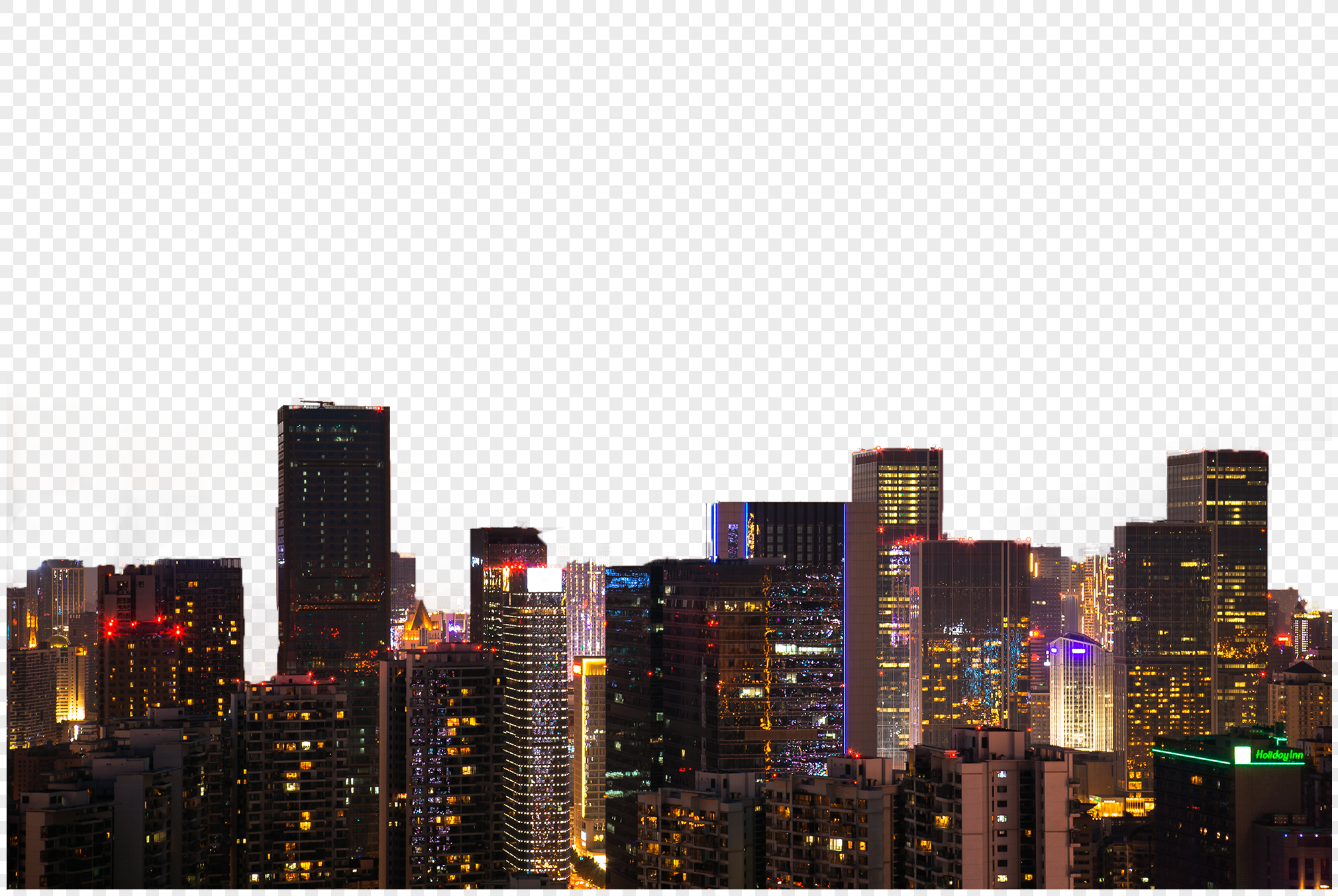 Chengdu city center night view, material, centering, bright light free png