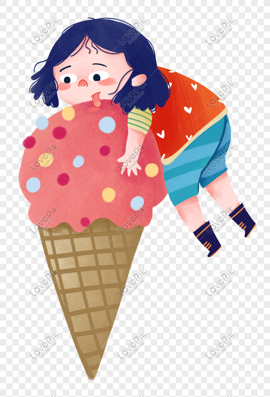 Summer Girl Eating Big Ice Cream Png Image Psd File Free Download Lovepik