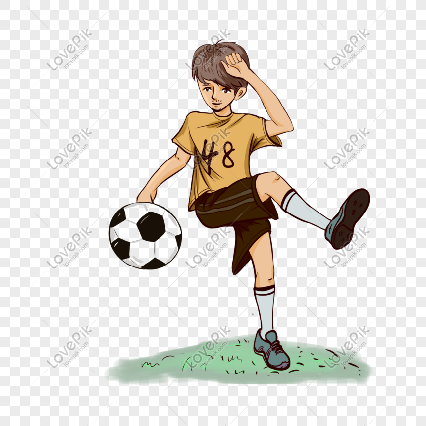 Cartoon Hand Drawn Sun Boy Kicking Soccer Football Meadow Happy Png Image Picture Free Download Lovepik Com